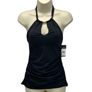 Lauren Ralph Lauren High Neck Halter Keyhole Tankini Top - Black - size 6